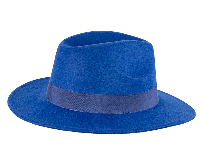 Blue poly-felt wide brim fedora hat - Hats From OZ