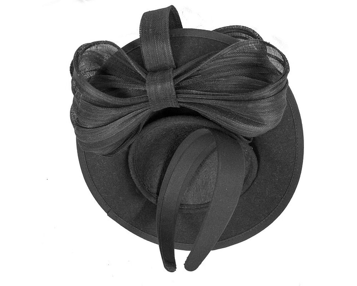 Black plate with bow winter fascinator by Fillies Collection - Hats From OZ