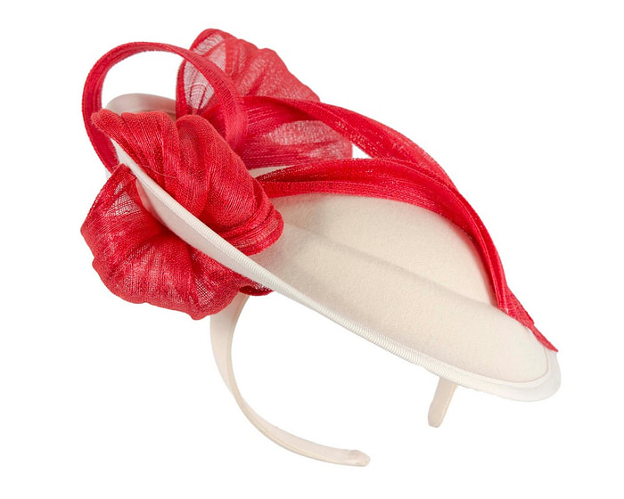 Cream plate with red bow winter fascinator by Fillies Collection - Hats From OZ