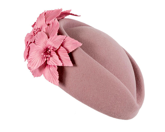 Large Dusty Pink felt beret hat by Fillies Collection - Hats From OZ