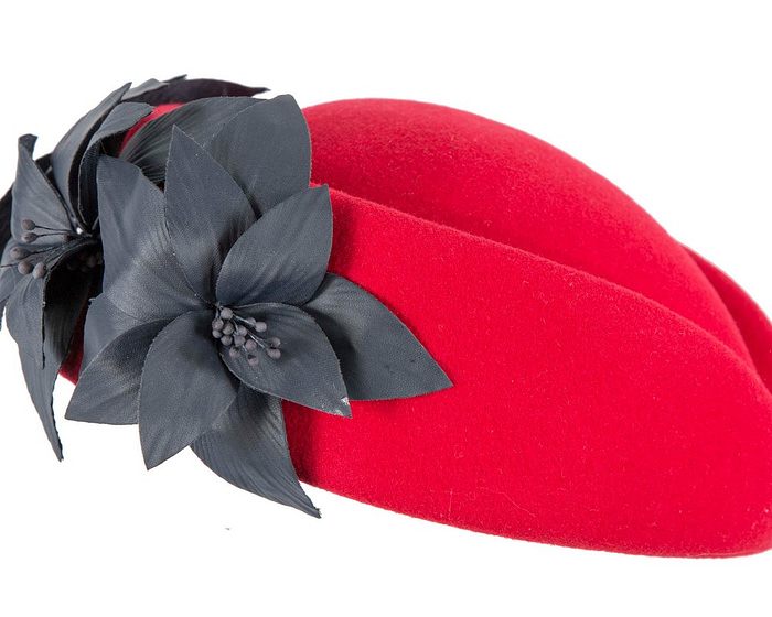 Large Red and Navy felt beret hat by Fillies Collection - Hats From OZ