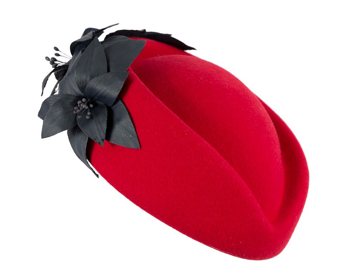 Large Red and Navy felt beret hat by Fillies Collection - Hats From OZ