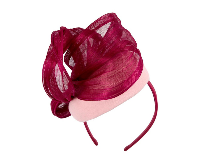 Bespoke pink burgundy pillbox with bow by Fillies Collection - Hats From OZ