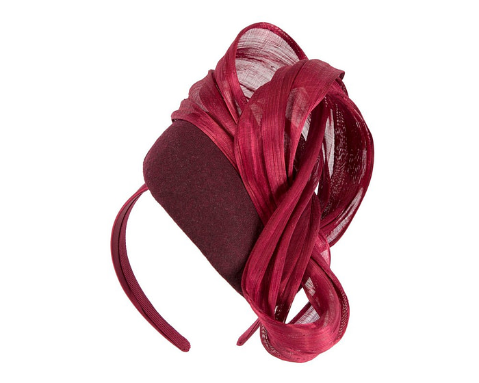 Bespoke burgundy wine pillbox with bow by Fillies Collection - Hats From OZ