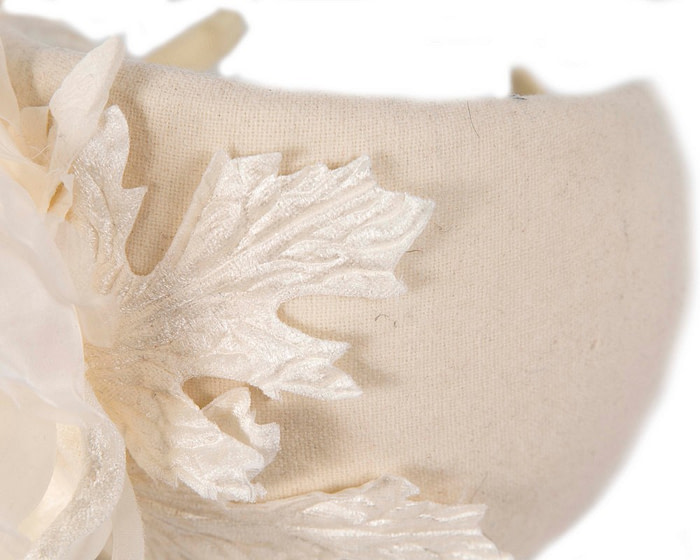 Wide cream headband with silk flower - Hats From OZ