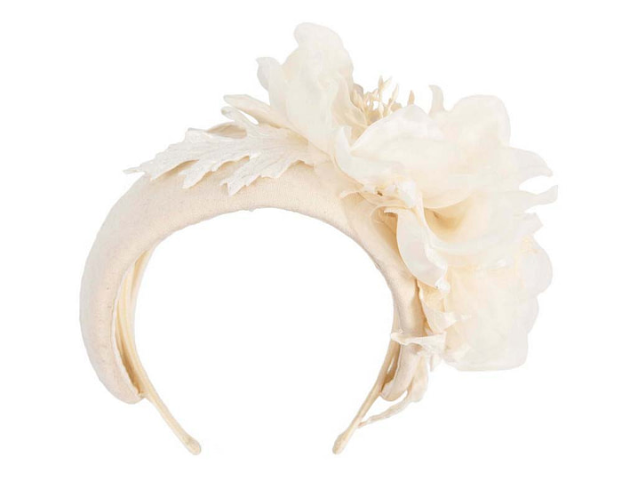 Wide cream headband with silk flower - Hats From OZ