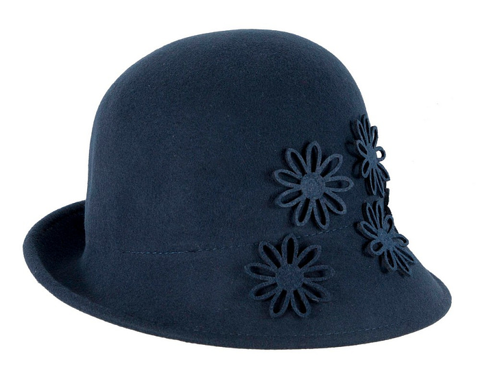 Navy felt cloche hat with flowers by Max Alexander - Hats From OZ