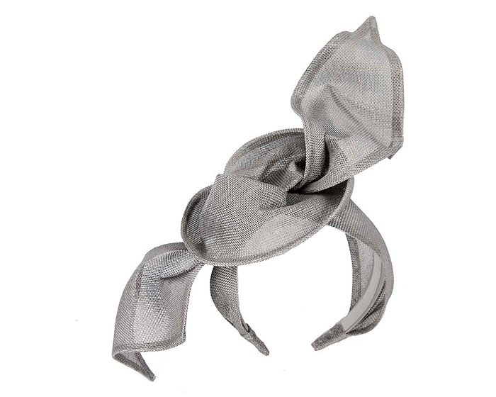 Silver linen constructed fascinator - Hats From OZ