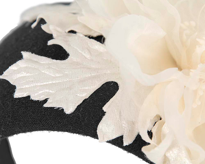 Wide black headband with cream silk flower - Hats From OZ