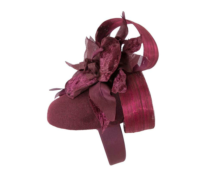 Tall burgundy wine winter racing pillbox fascinator by Fillies Collection - Hats From OZ