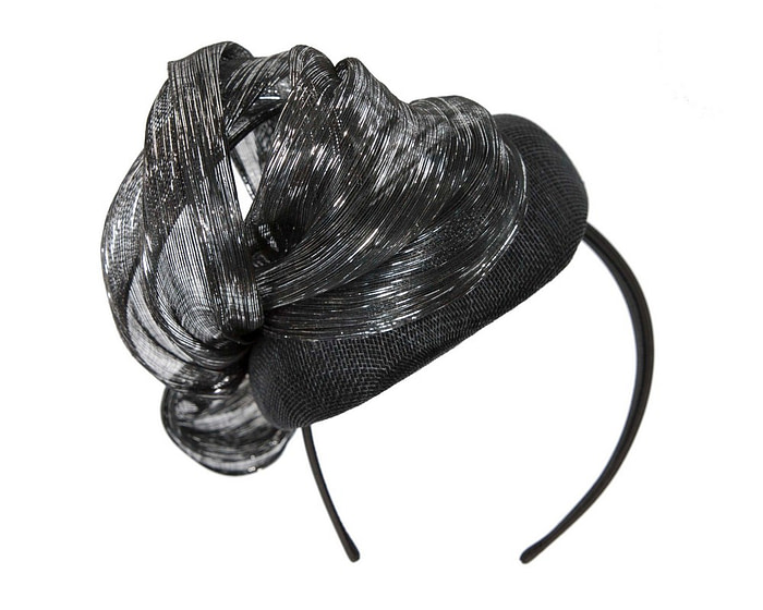 Black pillbox fascinator with silver bow by Fillies Collection - Hats From OZ