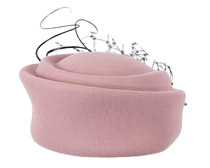 Large dusty pink winter felt pillbox hat for races - Hats From OZ