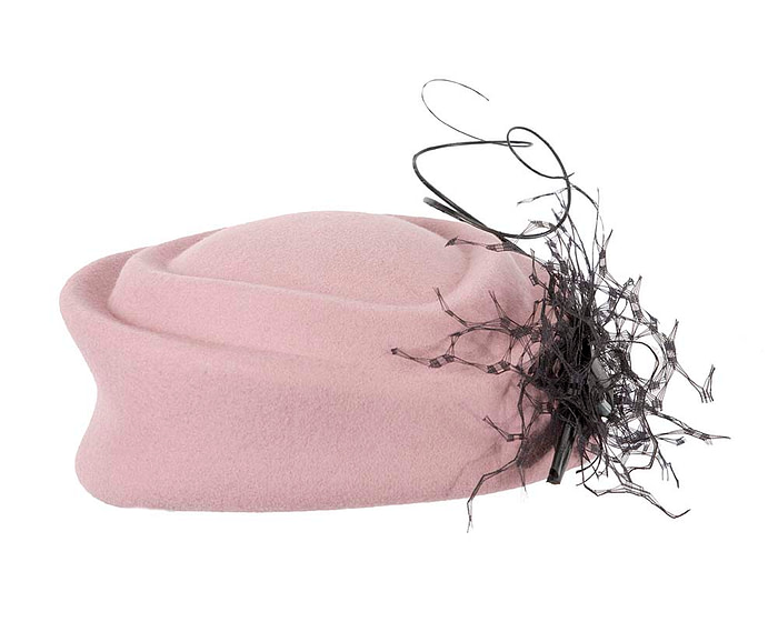 Large dusty pink winter felt pillbox hat for races - Hats From OZ