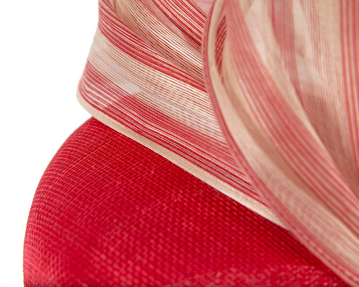 Red pillbox fascinator with stripy silk abaca bow by Fillies Collection - Hats From OZ