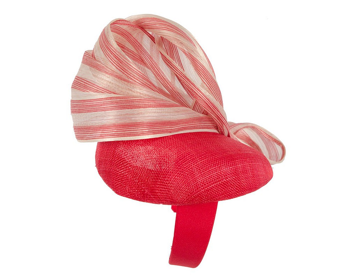 Red pillbox fascinator with stripy silk abaca bow by Fillies Collection - Hats From OZ