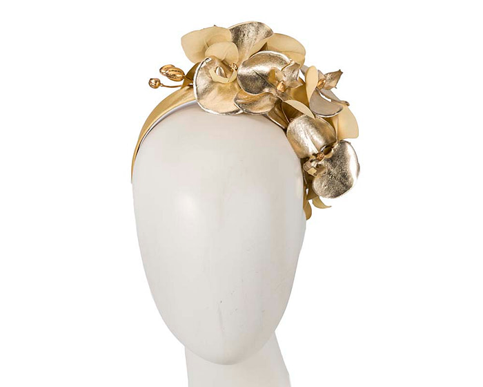 Bespoke leather gold orchid flower headband - Hats From OZ