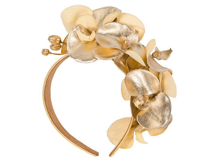 Bespoke leather gold orchid flower headband - Hats From OZ