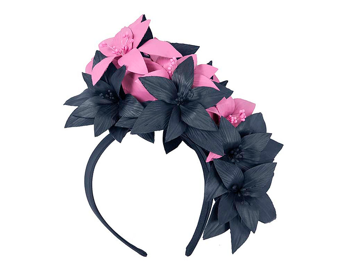 Navy & Fuchsia flower fascinator by Cupids Millinery - Hats From OZ