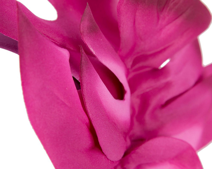 Fuchsia monstera leaves fascinator by Max Alexander - Hats From OZ