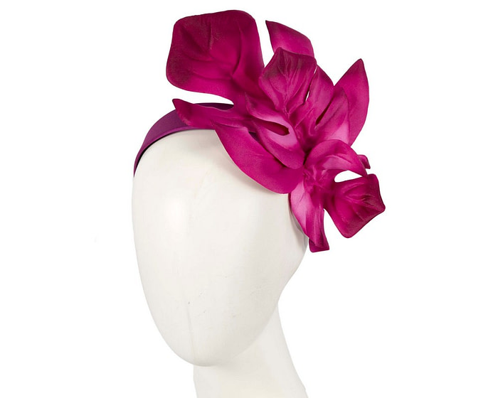 Fuchsia monstera leaves fascinator by Max Alexander - Hats From OZ