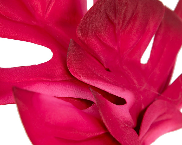 Red monstera leaves fascinator by Max Alexander - Hats From OZ