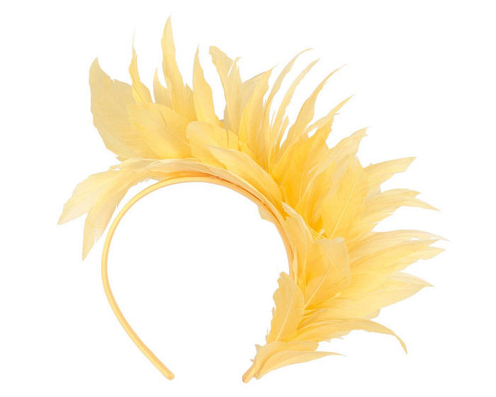 Yellow feather fascinator headband by Max Alexander - Hats From OZ