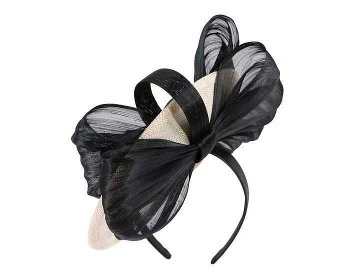 Cream & black fascinator with bow by Fillies Collection - Hats From OZ