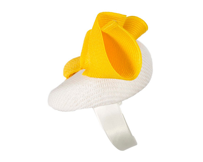 White & yellow pillbox fascinator by Fillies Collection - Hats From OZ