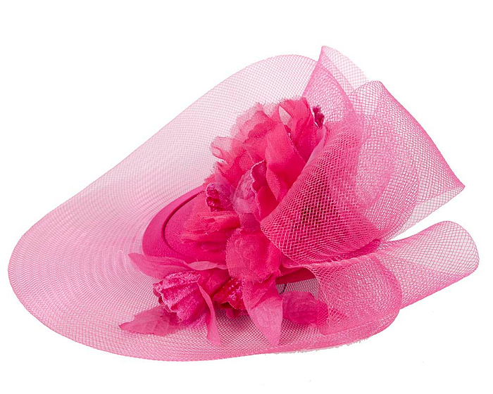 Custom made fuchsia cocktail hat with flowers - Hats From OZ