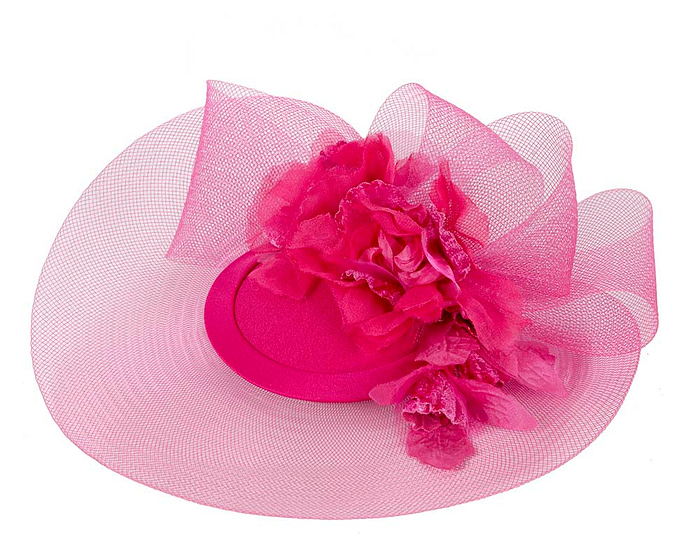 Custom made fuchsia cocktail hat with flowers - Hats From OZ