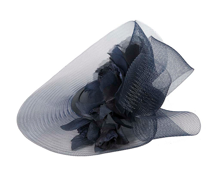 Custom made french navy cocktail hat with flowers - Hats From OZ