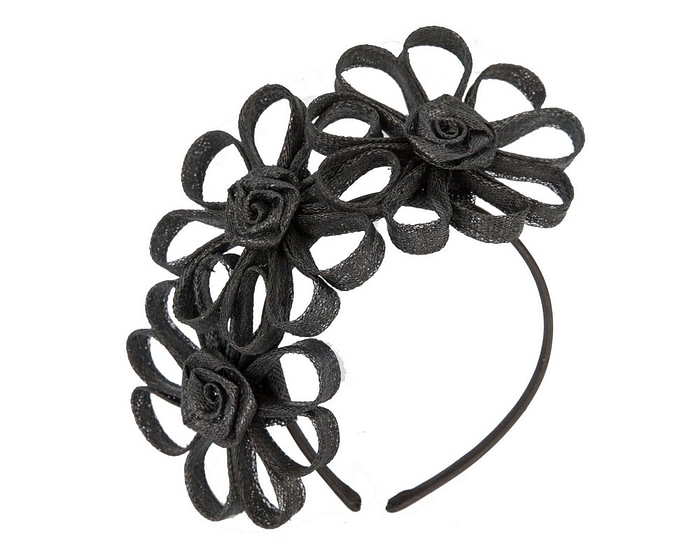 Black sinamay flowers headband by Max Alexander - Hats From OZ