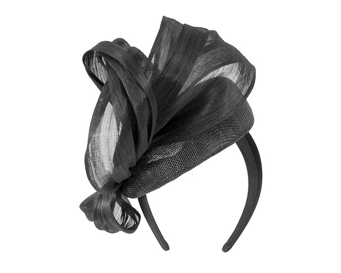 Black pillbox fascinator with silk abaca bow by Fillies Collection - Hats From OZ