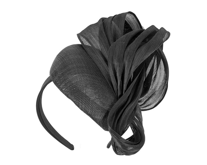 Black pillbox fascinator with silk abaca bow by Fillies Collection - Hats From OZ