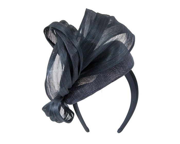 Navy pillbox fascinator with silk abaca bow by Fillies Collection - Hats From OZ