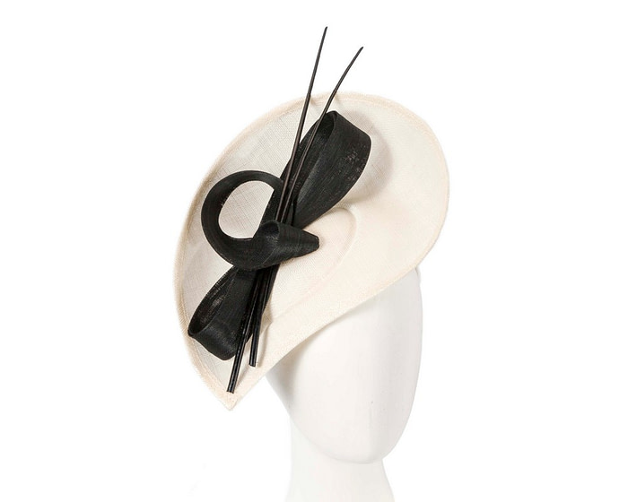 Large cream & black sinamay fascinator by Max Alexander - Hats From OZ