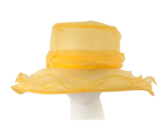 Large Yellow Organza Racing Hat with flower - Hats From OZ