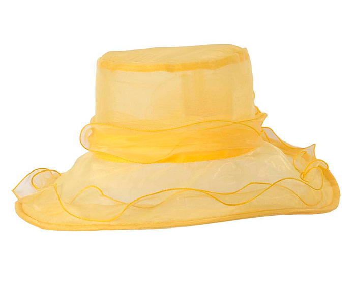 Large Yellow Organza Racing Hat with flower - Hats From OZ