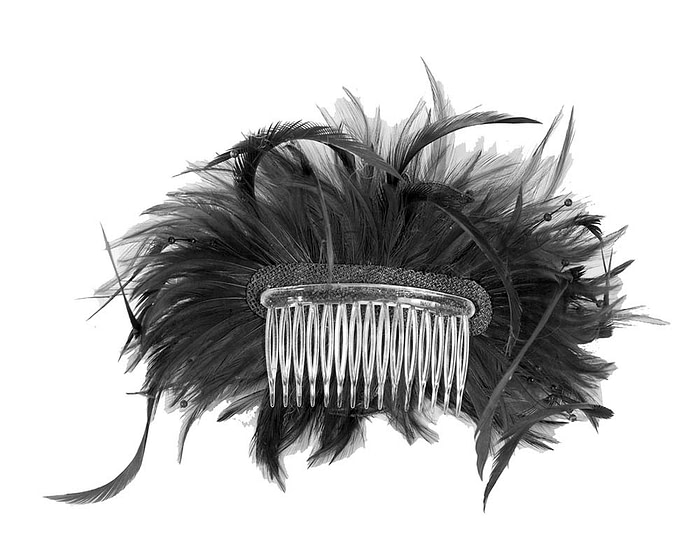 Black custom made feather fascinator comb - Hats From OZ