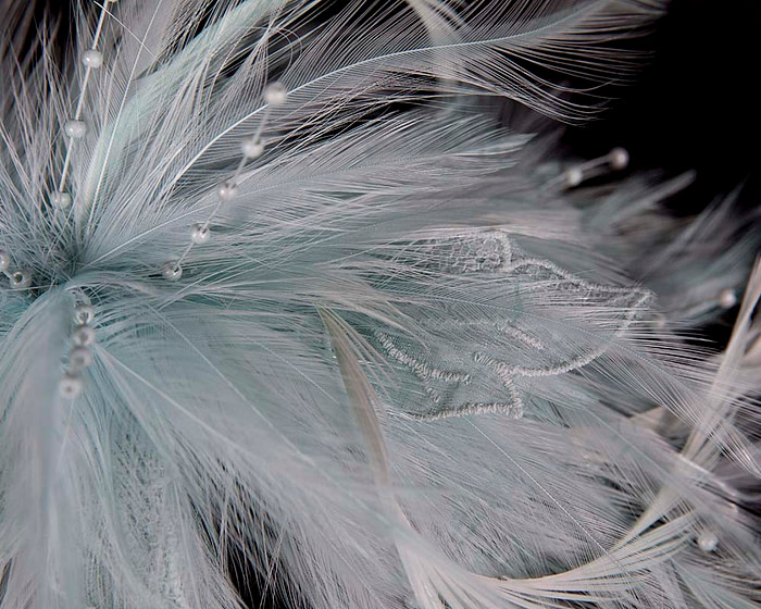 Light blue custom made feather fascinator comb - Hats From OZ