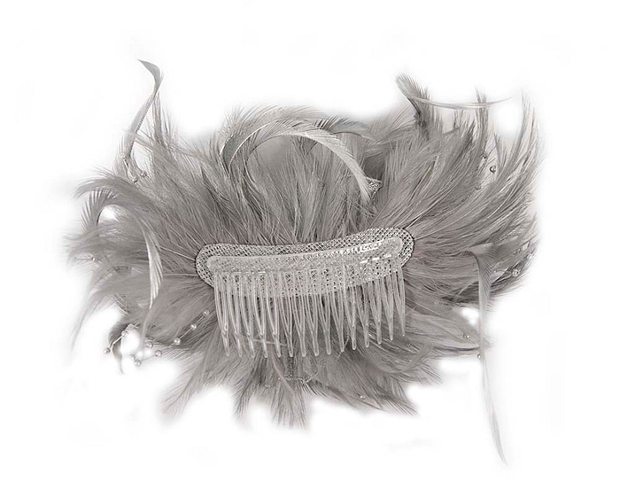 Silver custom made feather fascinator comb - Hats From OZ