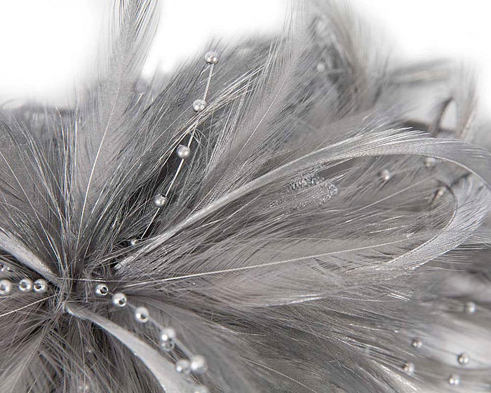 Silver custom made feather fascinator comb - Hats From OZ