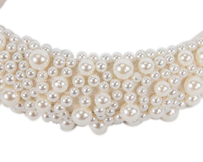 Cream pearl fascinator headband by Cupids Millinery CU430 - Hats From OZ