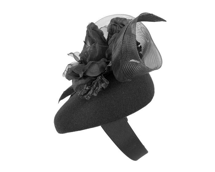 Black winter pillbox fascinator with flower - Hats From OZ