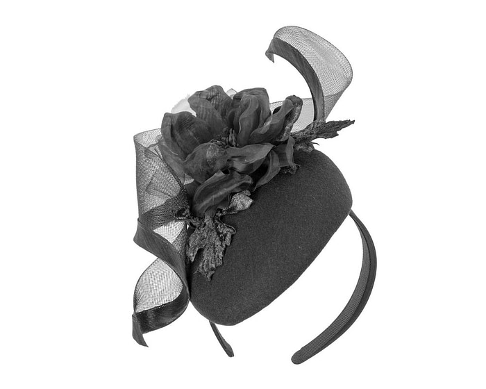 Black winter pillbox fascinator with flower - Hats From OZ