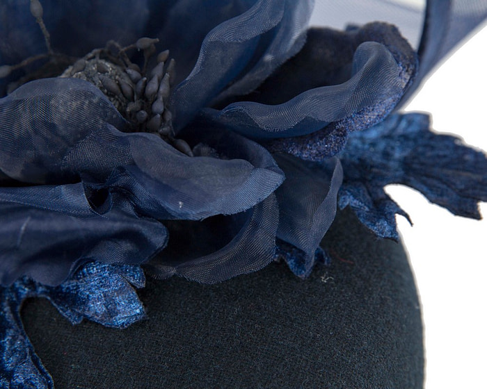 Navy winter pillbox fascinator with flower - Hats From OZ