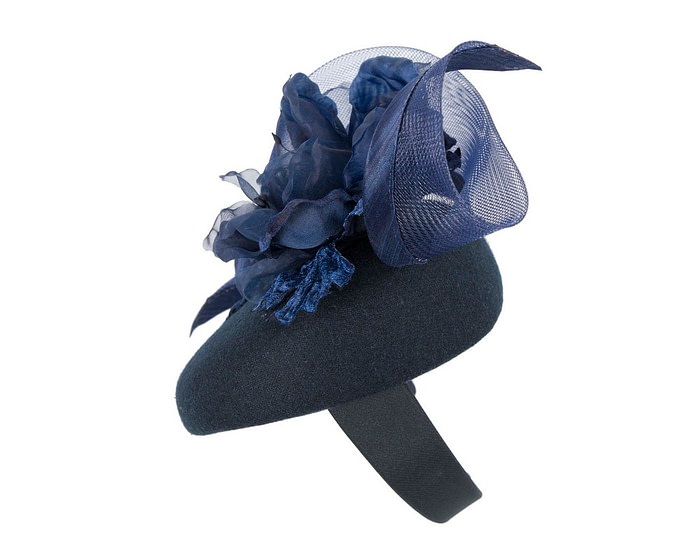 Navy winter pillbox fascinator with flower - Hats From OZ