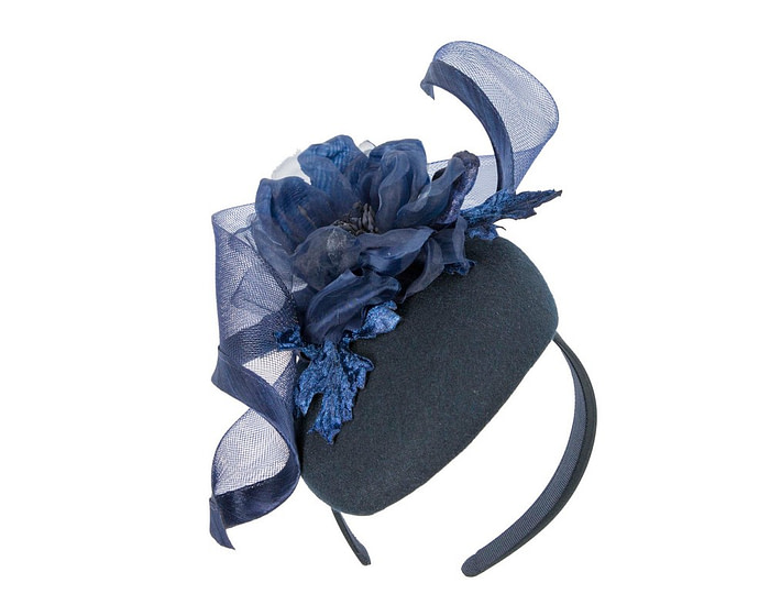 Navy winter pillbox fascinator with flower - Hats From OZ