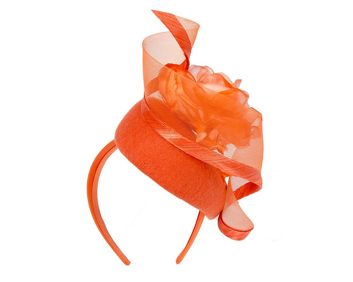 Orange winter pillbox fascinator with flower - Hats From OZ