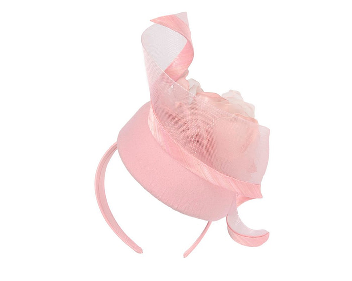 Pink winter pillbox fascinator with flower - Hats From OZ